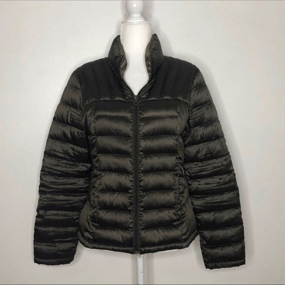 Bernardo olive green quilted goose down puffer jacket size medium - Picture 1 of 6